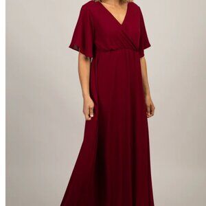 PinkBlush Burgundy Chiffon Bell Sleeve Maxi Dress Size Small